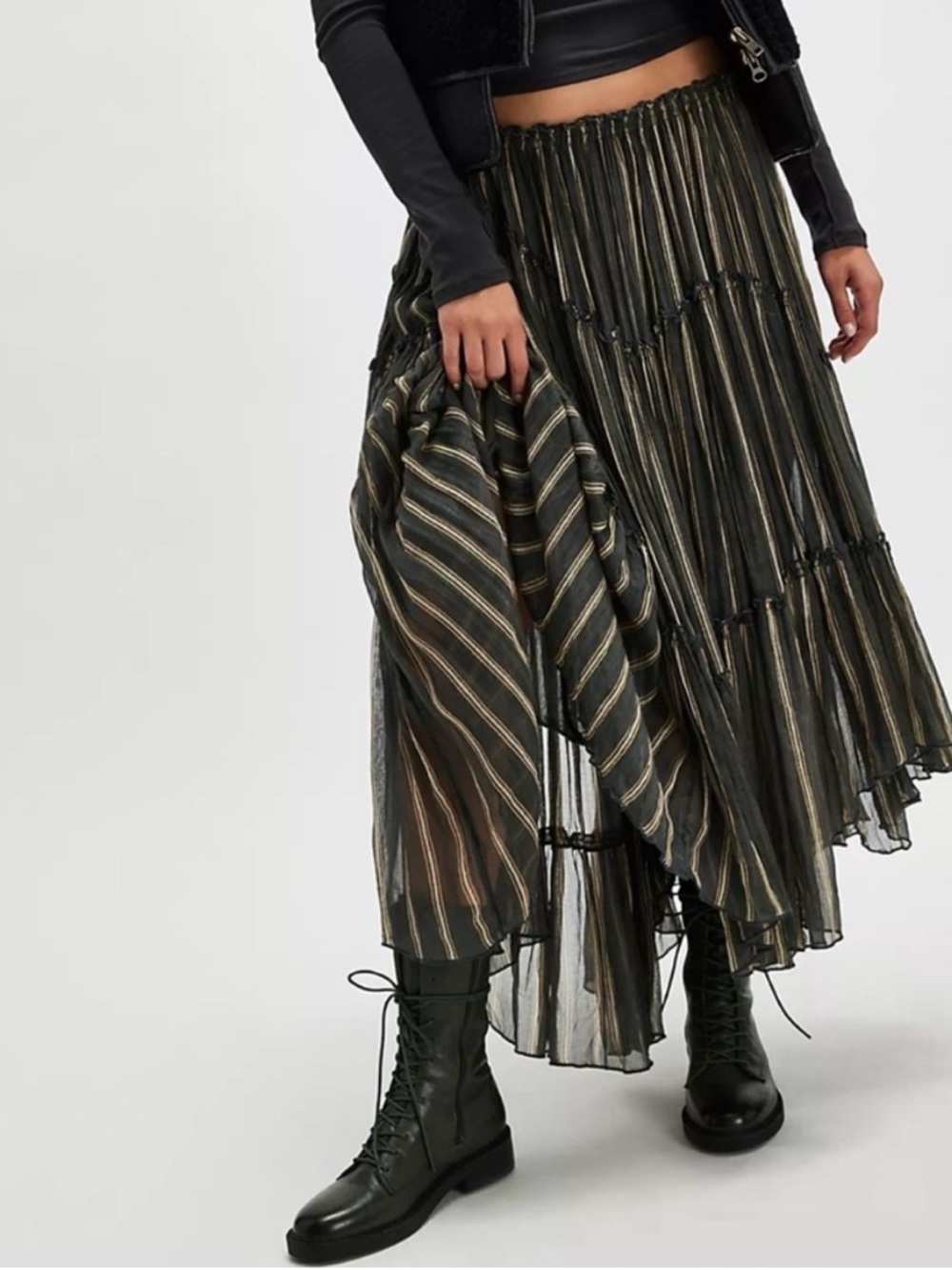 NWOT Free People FP One Ember Printed Midi Skirt Flowy Storm Cloud Stripe